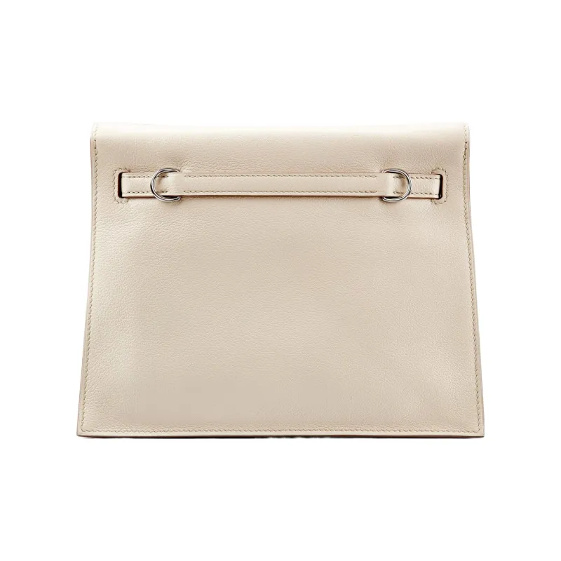 HERMES Kelly Danse Evercolor Calfskin One Shoulder Crossbody Clutches Women's 8L Beton Glacier White-3