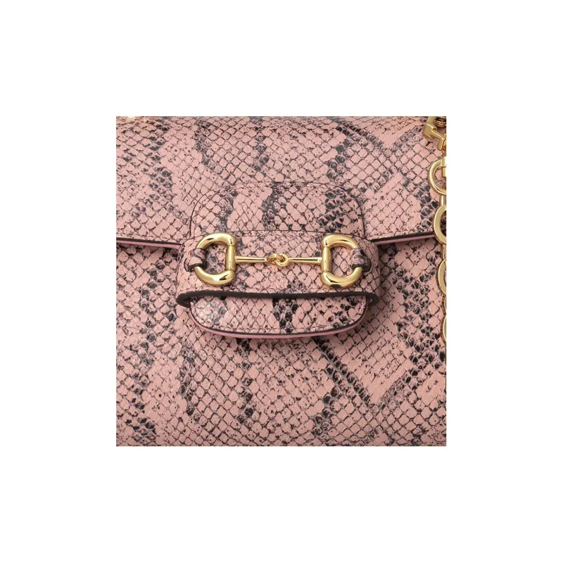 GUCCI Horsebit 1955 Python Skin Shoulder Bag Crossbody Bag Handbag Mini Women's Pink-9