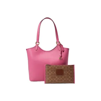 COACH Day Polished Pebbled Leather With Signature Coated Canvas Tote Bag Shopping Bag Handbag Shoulder Bag Women's Pink