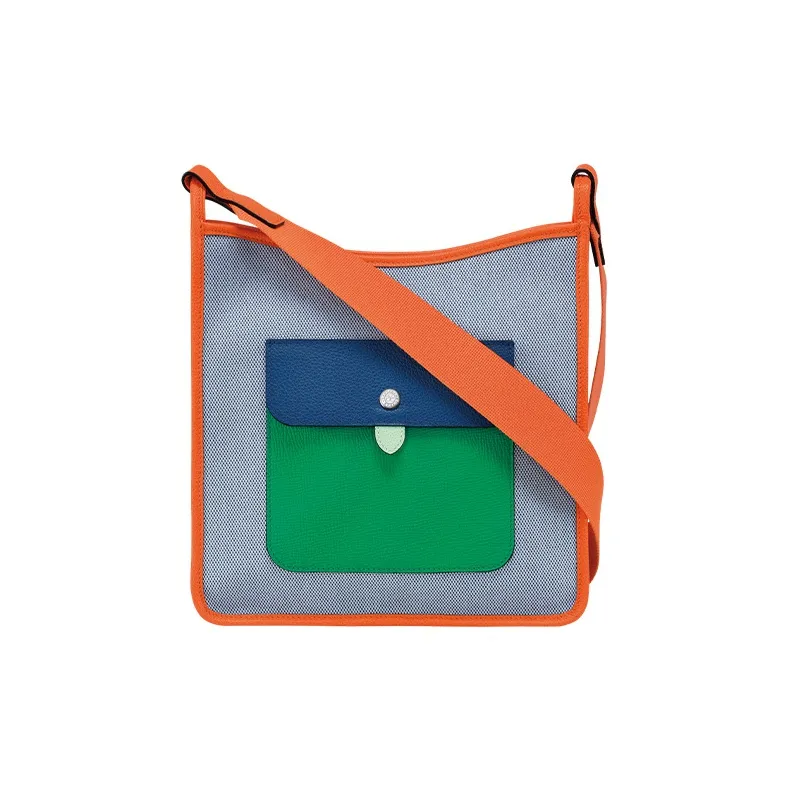LONGCHAMP Le Foulonné Cow Leather Trim Shoulder Bag, Crossbody Bag Tubas Women's Blue & Orange-0