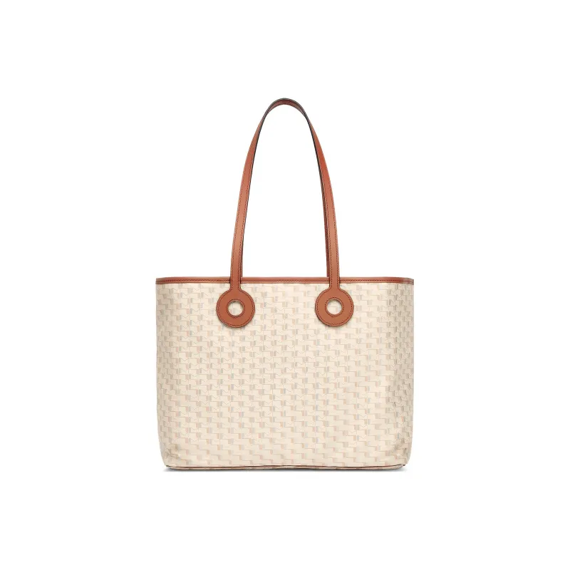 Moynat Toile1920 Canvas With Leather Tote Bag Shopping Bag Handbag Medium Size Women's Brown/Beige-1