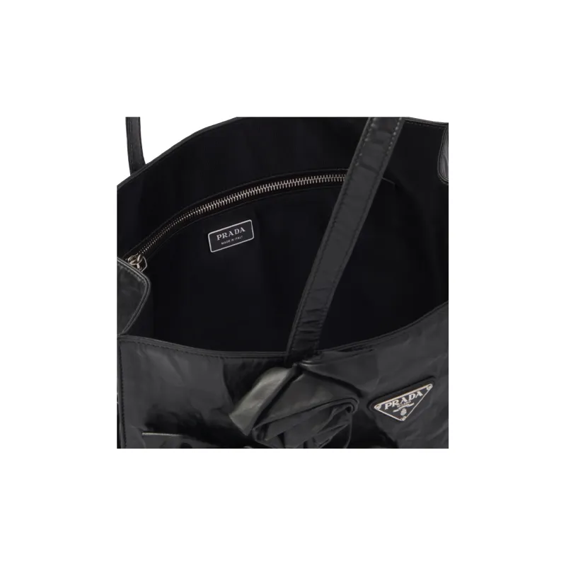 PRADA Soft Sheep Leather Tote Bag Shopping Bag Handbag Medium Size Women's Black-4
