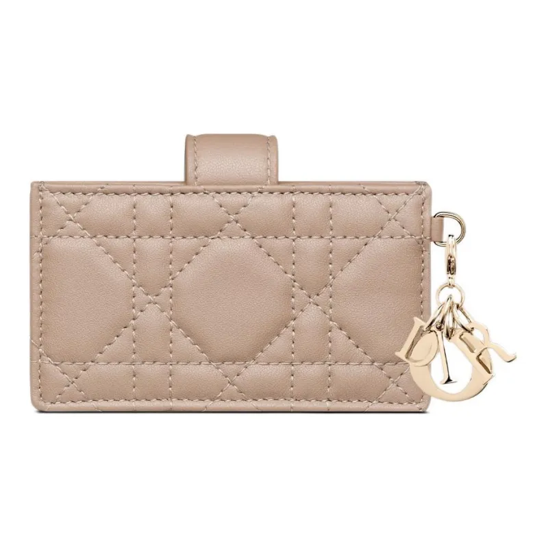 DIOR Lady Dior Wicker Pattern Lambskin Card Holder Women's Hazelnut-1