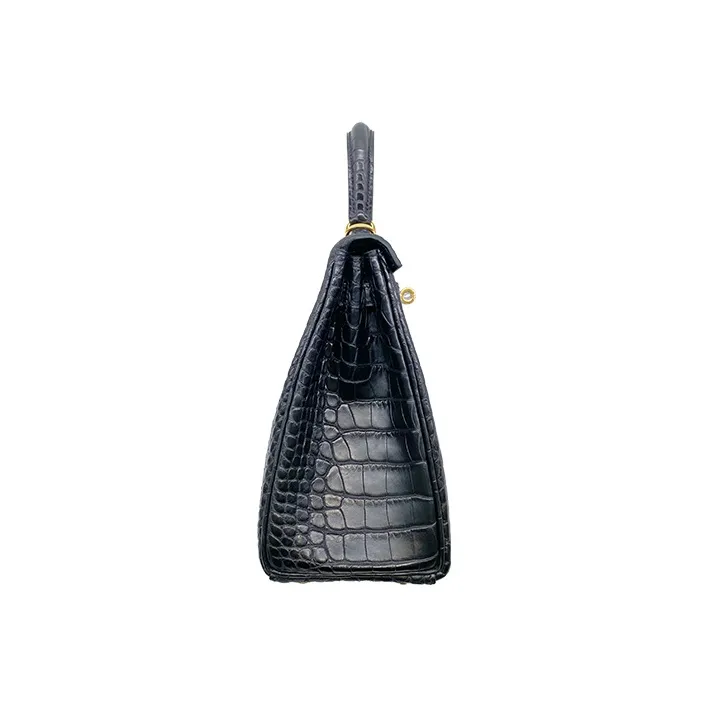 HERMES Kelly Matte Crocodile Leather Kelly Bag Handbags Women's Noir Black-2
