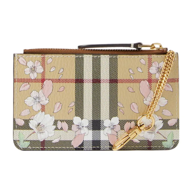 Burberry Leather Card Holder, Coin Purse Regular Women's Beige-2