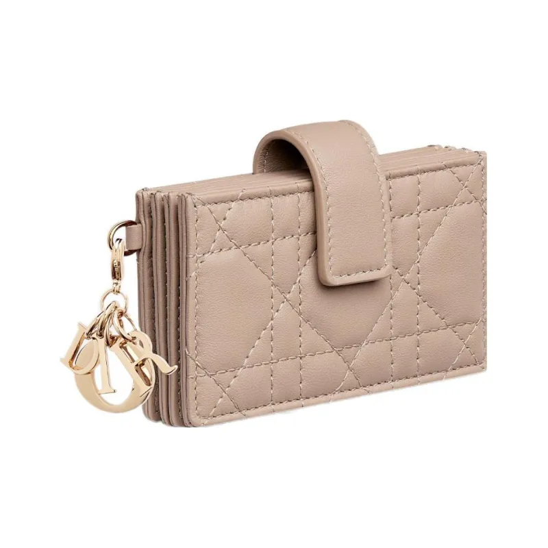 DIOR Lady Dior Wicker Pattern Lambskin Card Holder Women's Hazelnut-2