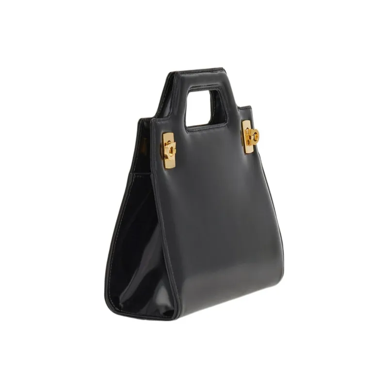 FERRAGAMO Leather Shoulder Bag, Crossbody Bag, Handbag Mini Women's Black-1