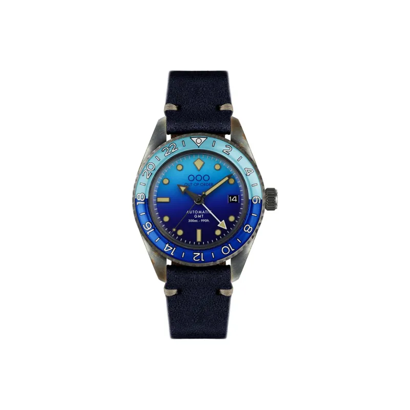 OUT OF ORDER Wrist Watch Automatic Mechanical Movement Leather Watch Bands Blue Dial Unisex OOO.001 25.BB-0