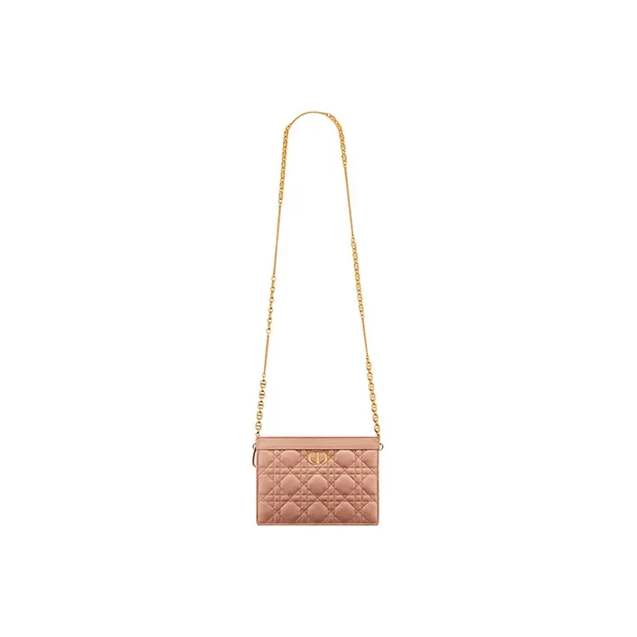 DIOR Caro Cow Leather One Shoulder Crossbody Clutch Women's Rose-1