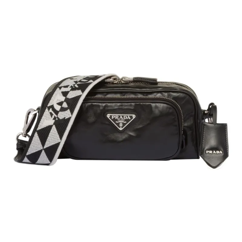 PRADA Nappa Antique Leather Multi Pocket Shoulder Bag Black-0