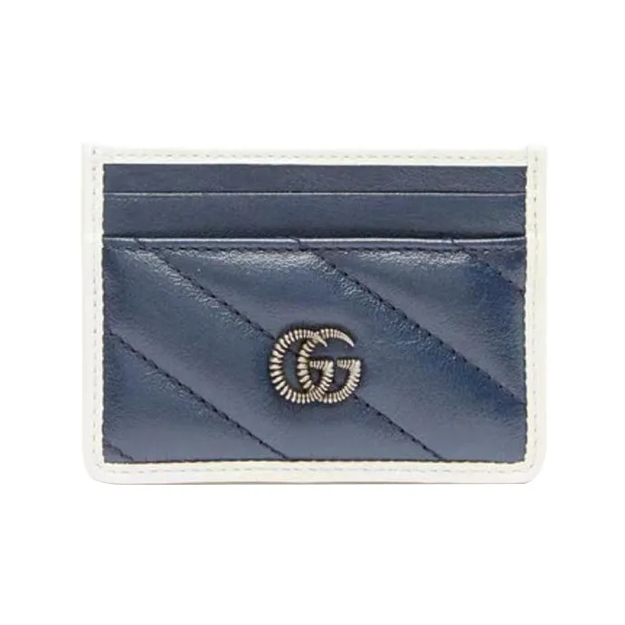 GUCCI Marmont Leather Card Clip Card Holder Unisex Blue-0