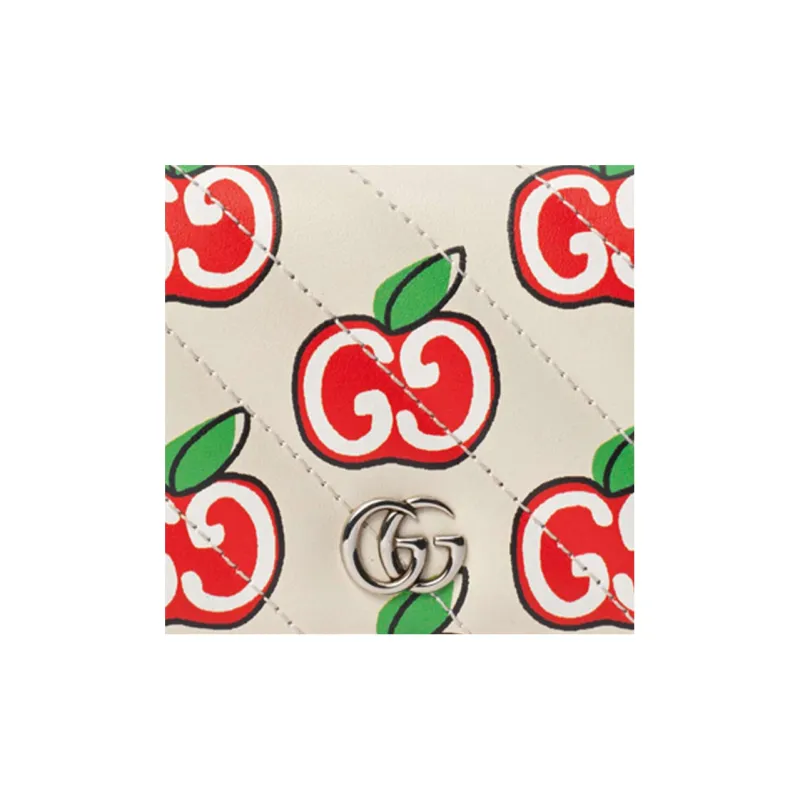 GUCCI Leather Card Holder, Wallet Women's White/Red-6