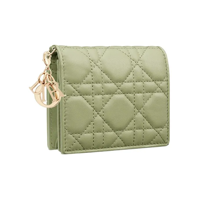 DIOR Lady Dior Lambskin Wallet Mini Women's Green-1