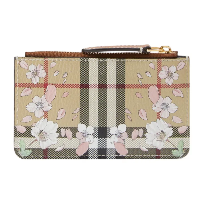 Burberry Leather Card Holder, Coin Purse Regular Women's Beige-0
