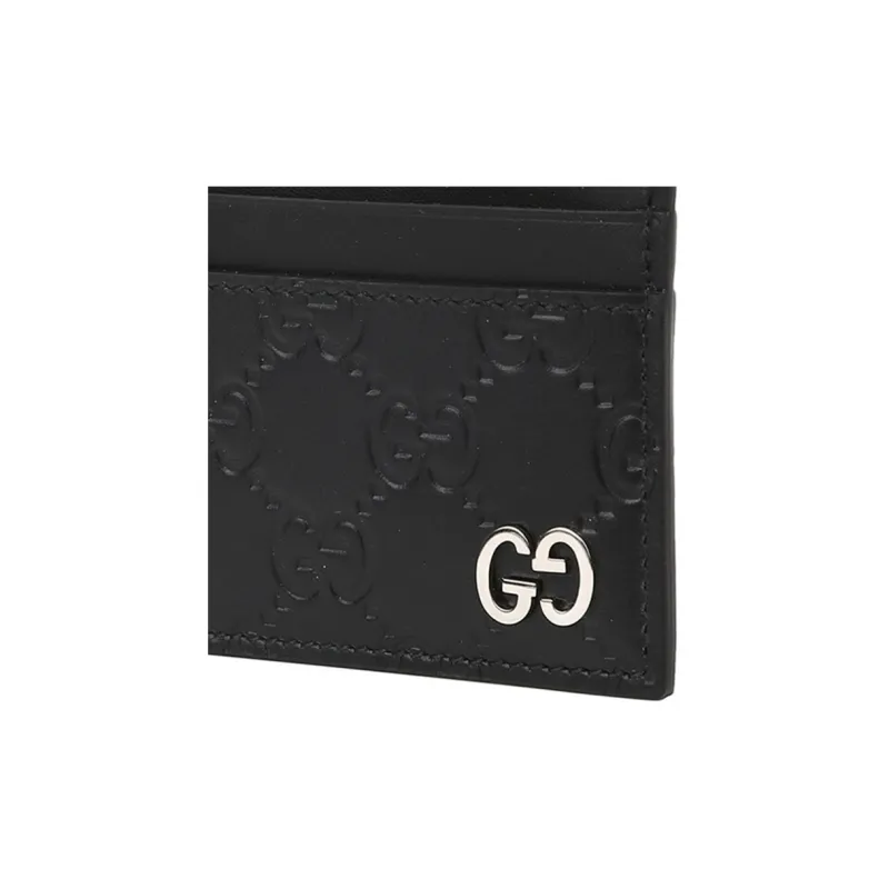 GUCCI Leather Card Holder Card Holder Men's Black-5