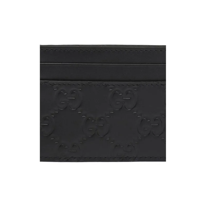 GUCCI Leather Card Clip Card Holder Unisex Black-3
