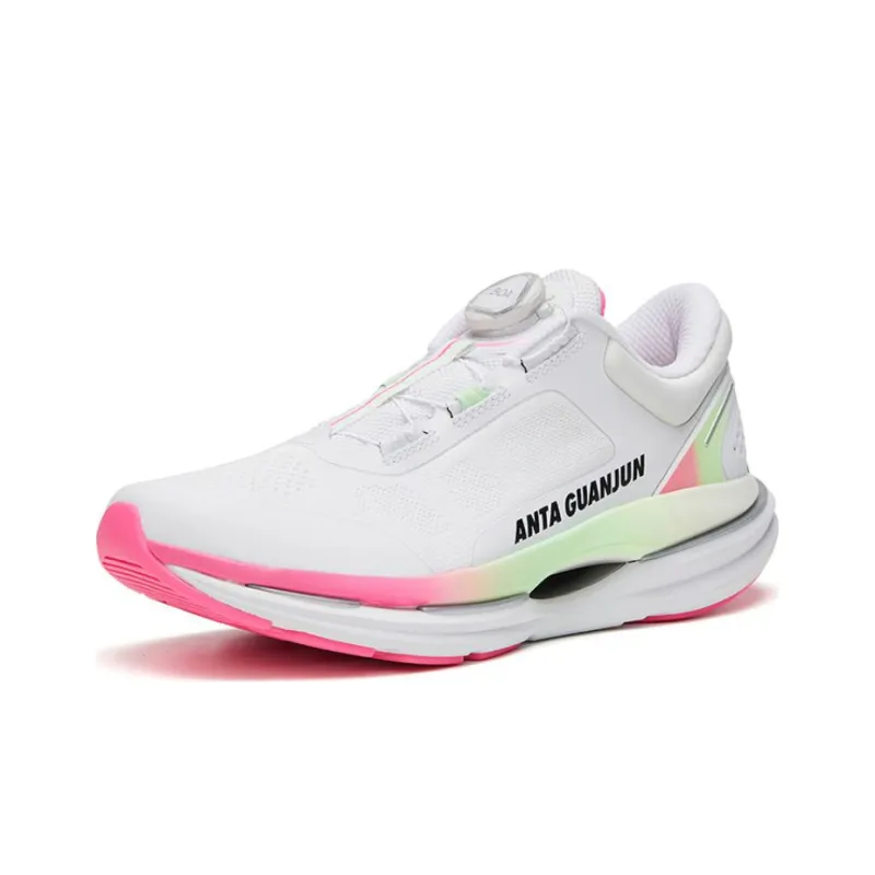 Anta Flash Refining Cushioning Anti Slip And Wear Resistant Low Top Running Shoes Women's White Green Pink-1