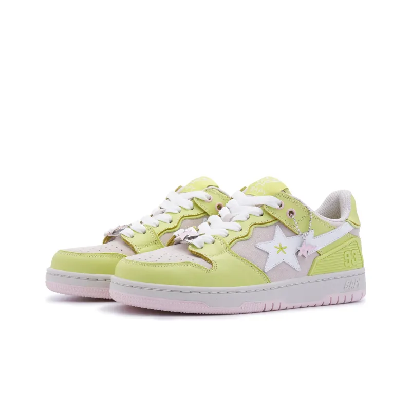 A BATHING APE Sk8 Sta Leather Low 'Yellow Pink' Women's-1