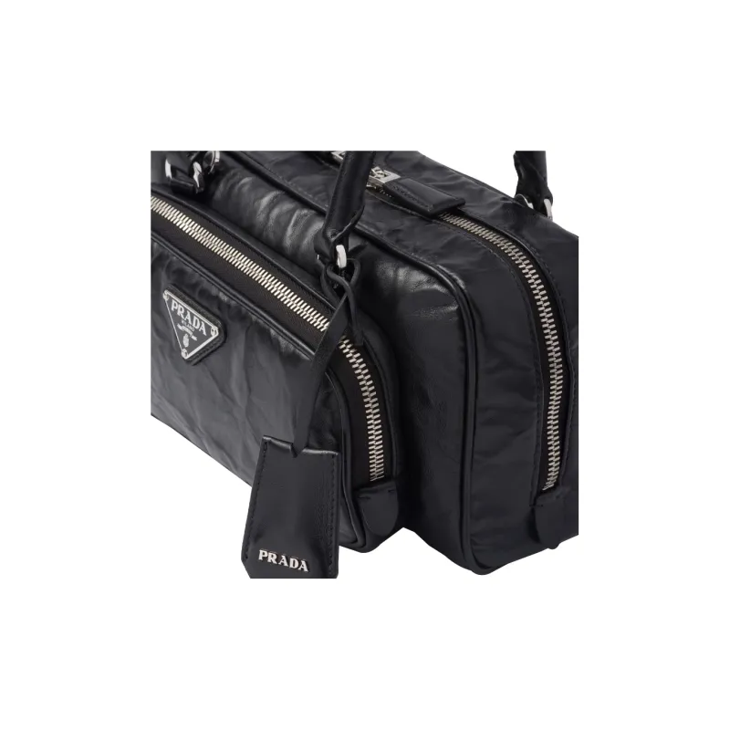 PRADA Soft Sheep Leather Shoulder Bag Crossbody Bag Handbag Women's Black-4