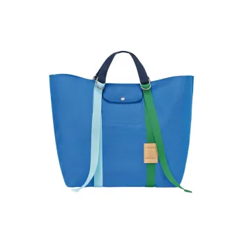 LONGCHAMP Le Pliage Re-play Cow Leather Trim Tote Bag Shopping Bag Shoulder Bag Handbag Extra Large Women's Blue