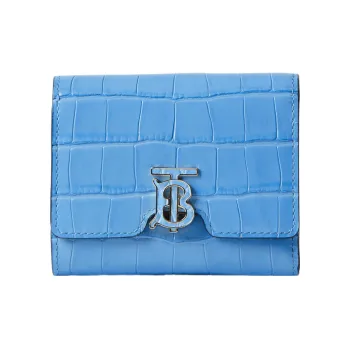 Burberry Embossed Calfskin Wallet Small Size Women's Blue