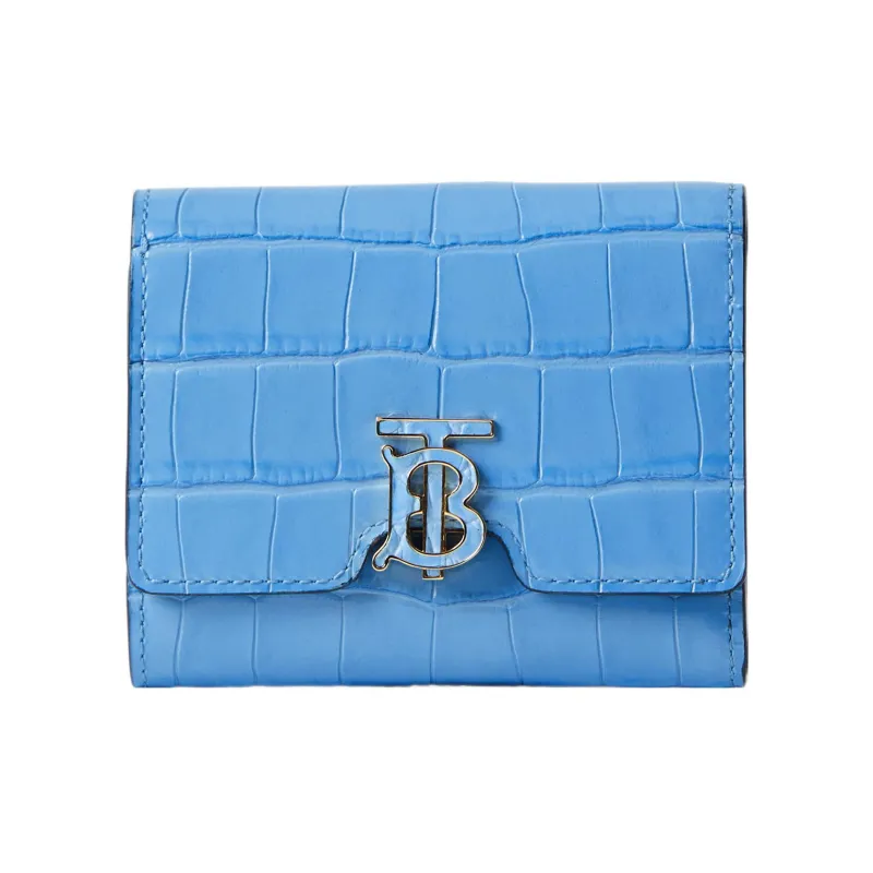 Burberry Embossed Calfskin Wallet Small Size Women's Blue-0