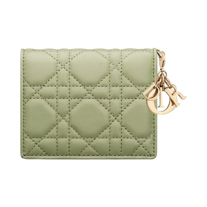 DIOR Lady Dior Lambskin Wallet Mini Women's Green-2