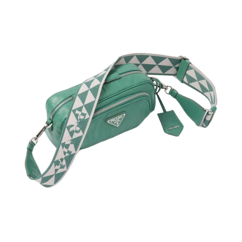 PRADA Soft Sheep Leather Crossbody Bag Shoulder Bag Women's Gray Green-1