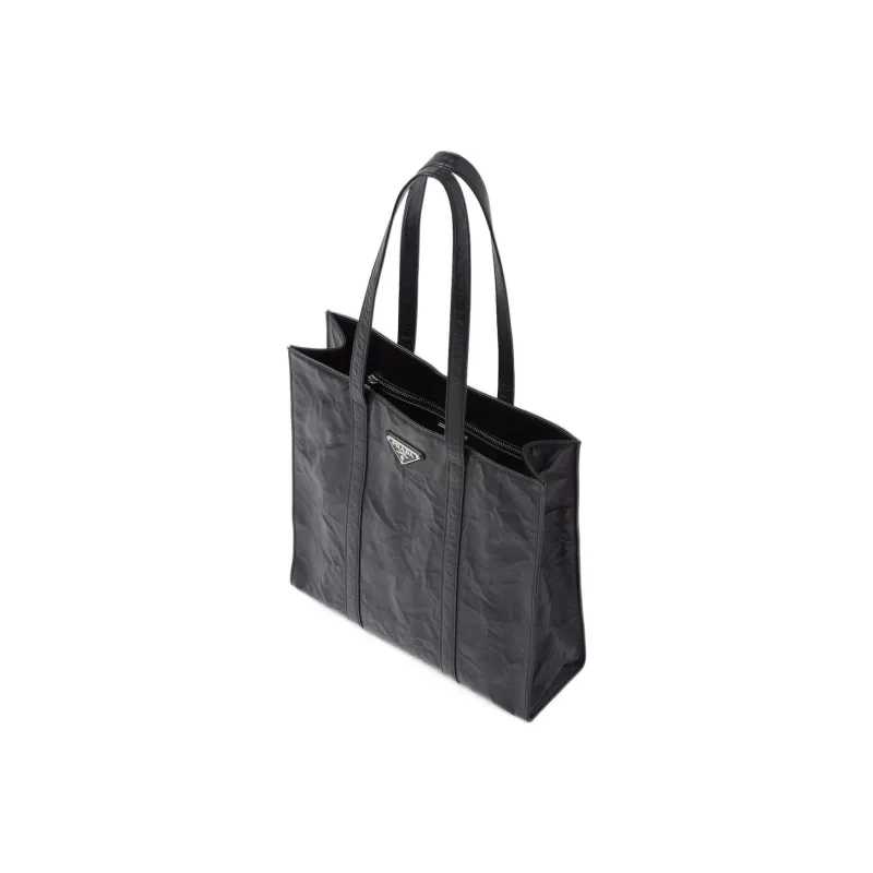 PRADA Small Antique Nappa Leather Tote Black-1