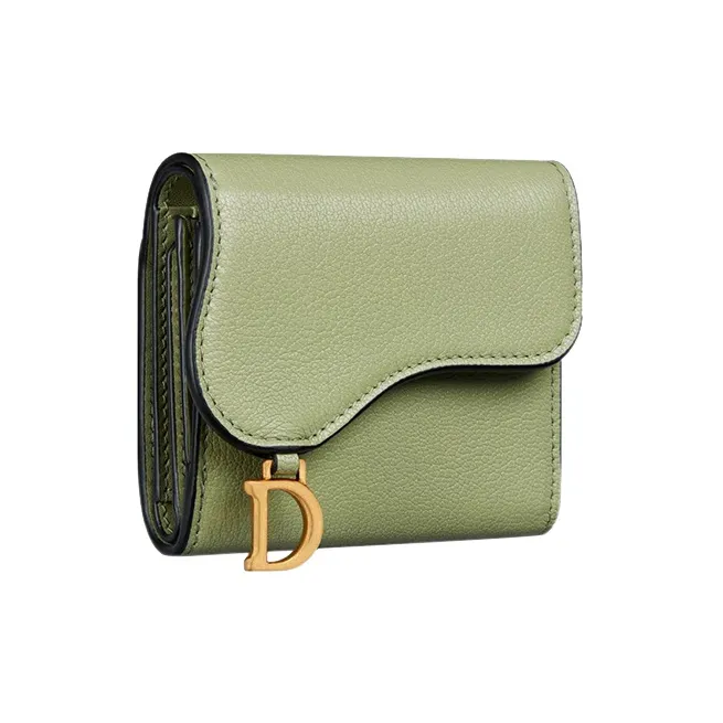 DIOR Saddle Goatskin Wallet Women's Green-1