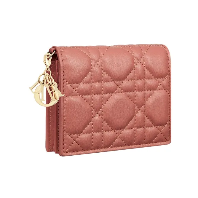 DIOR Lady Dior Lambskin Wallet Mini Women's Ethereal Pink-1