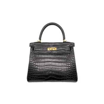 HERMES Kelly Matte Crocodile Leather Kelly Bag Handbags Women's Noir Black