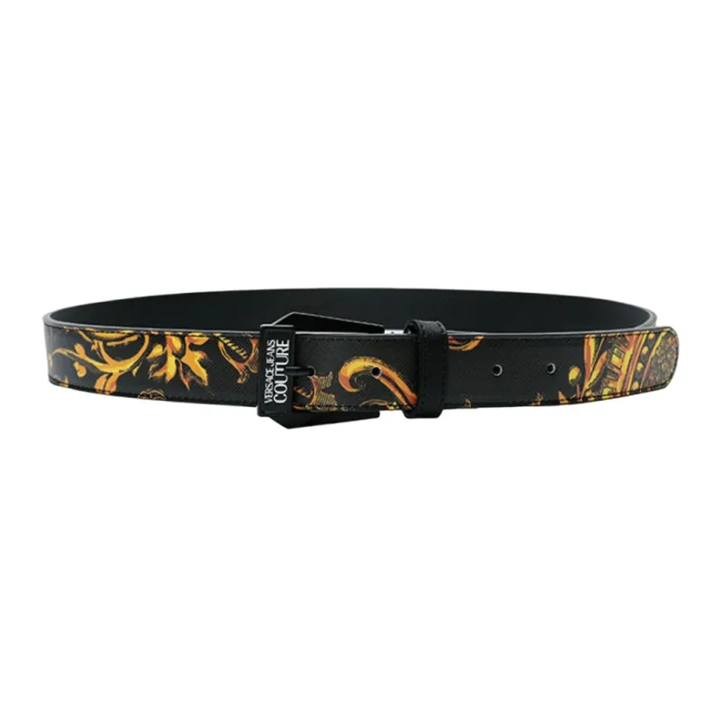 VERSACE Casual Black Print Pin Buckle Leather Belt Men's Black Print Width: 3cm-0