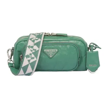 PRADA Soft Sheep Leather Crossbody Bag Shoulder Bag Women's Gray Green