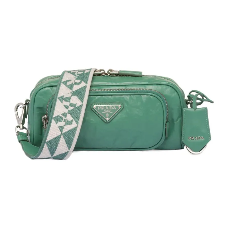 PRADA Soft Sheep Leather Crossbody Bag Shoulder Bag Women's Gray Green-0