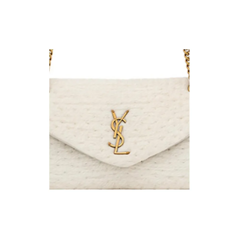 SAINT LAURENT Fabric With Sheepskin Leather Envelope Bag Handbag Shoulder Bag Women's White-5