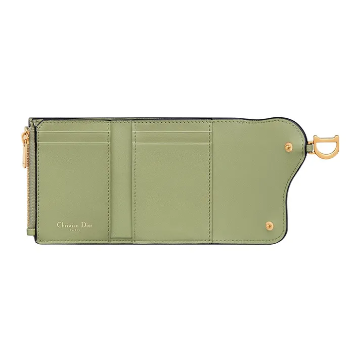 DIOR Saddle Goatskin Wallet Women's Green-3