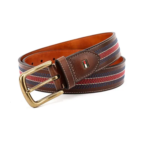 Tommy Hilfiger Fashion Trend Versatile Individual Pin Buckle Belt Men's Brown Width 3.4cm