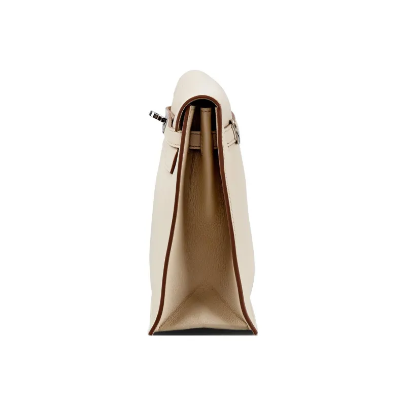 HERMES Kelly Danse Evercolor Calfskin One Shoulder Crossbody Clutches Women's 8L Beton Glacier White-2