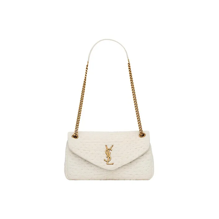 SAINT LAURENT Fabric With Sheepskin Leather Envelope Bag Handbag Shoulder Bag Women's White-0