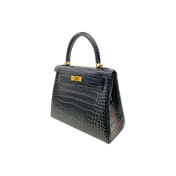 HERMES Kelly Matte Crocodile Leather Kelly Bag Handbags Women's Noir Black-1