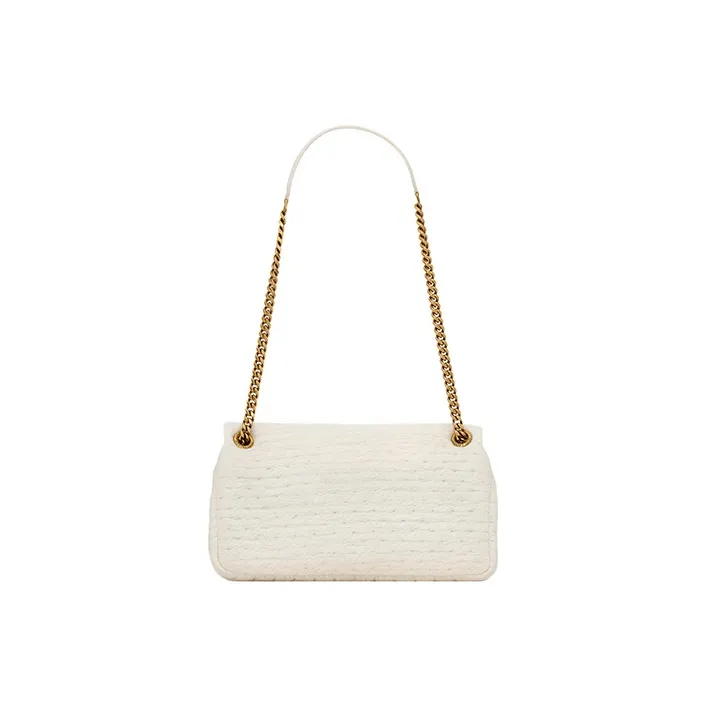 SAINT LAURENT Fabric With Sheepskin Leather Envelope Bag Handbag Shoulder Bag Women's White-3