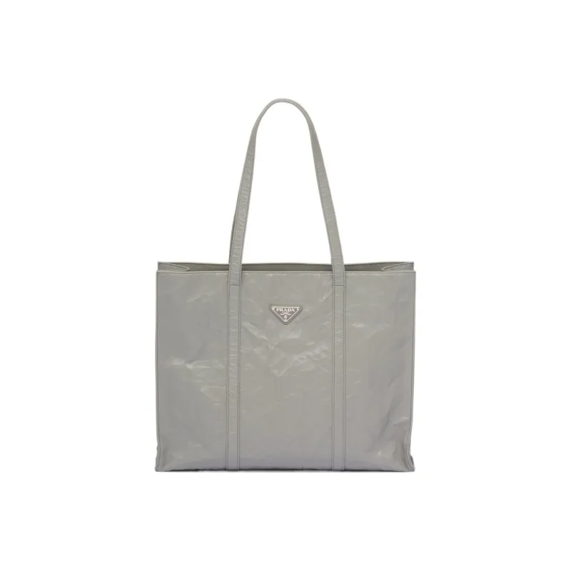 PRADA Large Antique Nappa Leather Tote Slate Gray-0