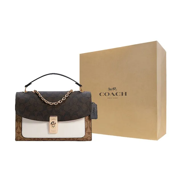 COACH Lane Coated Canvas With Leather Portable Crossbody Bag Shoulder Bag Medium Size Women's Brown White-11
