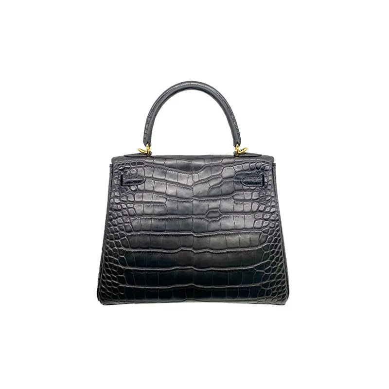 HERMES Kelly Matte Crocodile Leather Kelly Bag Handbags Women's Noir Black-3