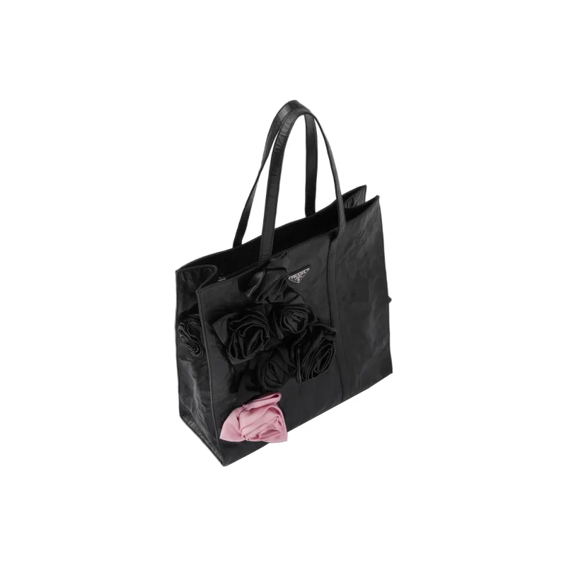 PRADA Soft Sheep Leather Tote Bag Shopping Bag Handbag Medium Size Women's Black-1