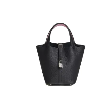 HERMES Picotin Lock Taurillon Clemence Leather, Silver Buckle Bucket Bag Handbag 18 Women's Dark Blue/Dream Purple