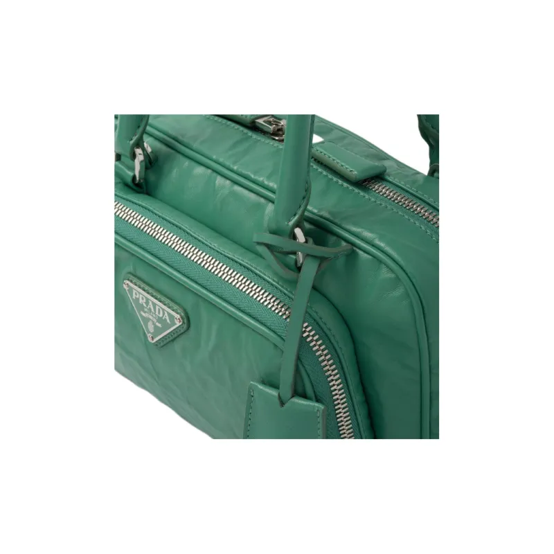 PRADA Soft Sheep Leather Shoulder Bag Crossbody Bag Handbag Women's Gray Green-3