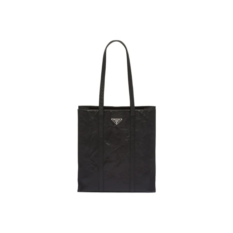 PRADA Small Antique Nappa Leather Tote Black-0