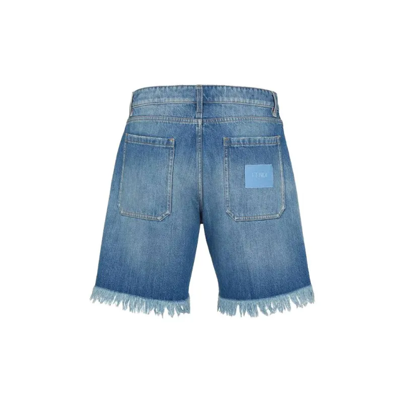 FENDI Logo Oatch Denim Shorts-1
